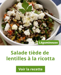 Recette de salade tiède de lentilles à la ricotta